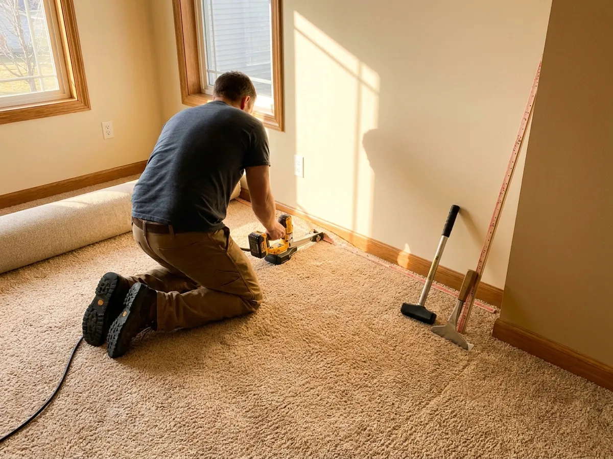 Carpet Installation underway on a job in Statesboro, GA
