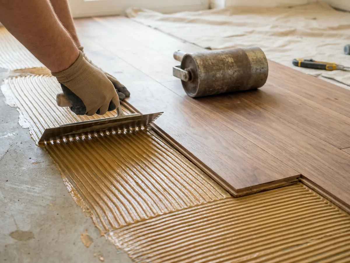 Engineered Wood Floor Installation underway on a job in Statesboro, GA